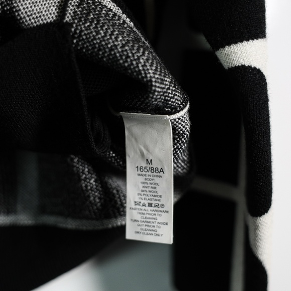 Kate Spade Noel Logo Print Pattern Wool Stretch Knit Cardigan Sweater Black M - Picture 3 of 4